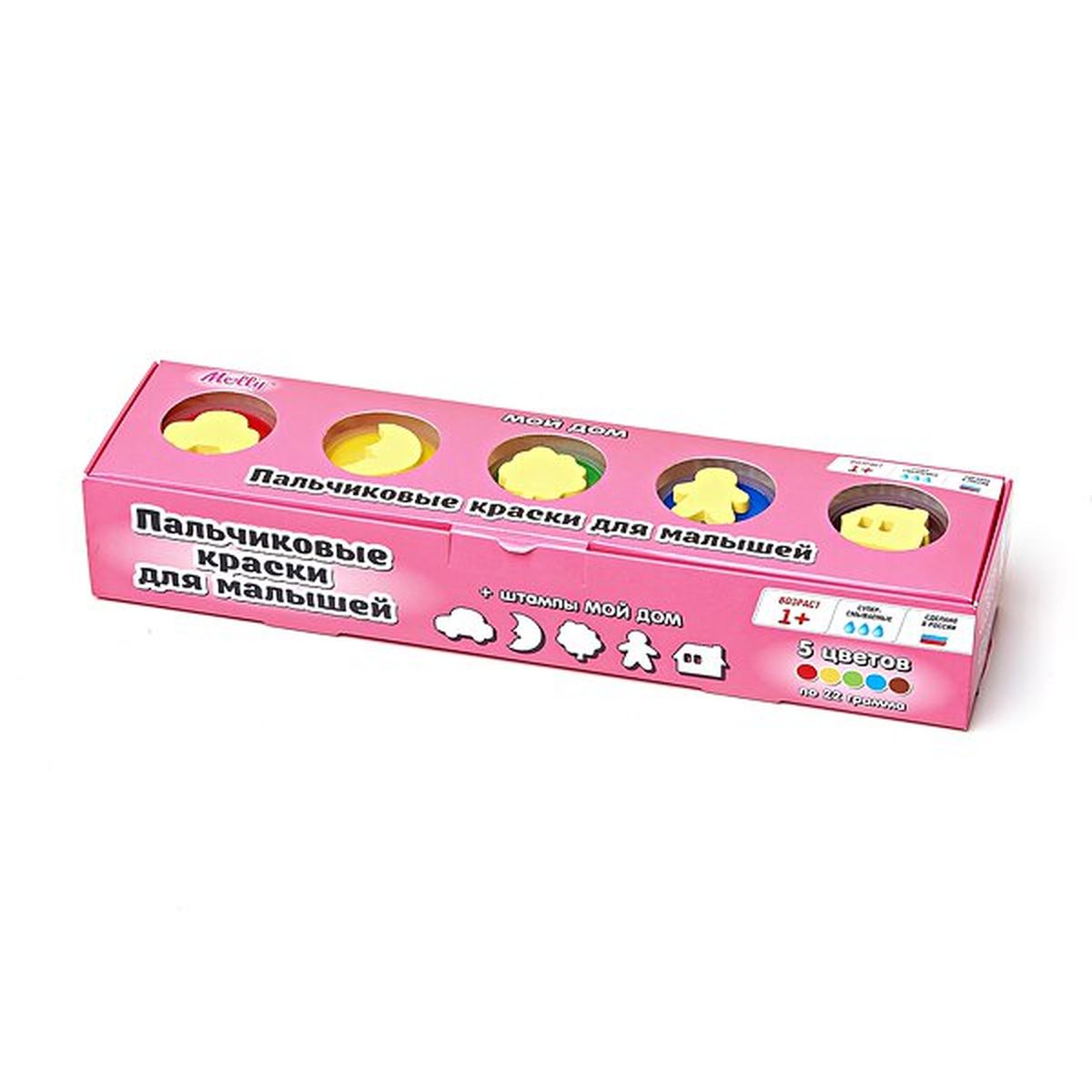 Molly Краски пальчиковые со штампами Мой домFP-02 Molly Краски пальчиковые со штампами Мой домFP-02Замечательные пальчиковые краски Molly Мой дом отлично подойдут для первого творчества малыша. В комплект входят: 5 разноцветных баночек с краской по 22 мл. Ими можно рисовать с помощью кисточки, а можно выводить узоры прямо пальчиками, что непременно понравится крохе. Краски изготовлены из натуральных ингредиентов, нетоксичны и полностью безопасны для малыша. Благодаря своему составу они отлично смываются с рук и отстирываются с одежды, а их консистенция позволяет смешивать различные цвета, получая новые уникальные оттенки. Верх баночек выполнен в виде штампиков, с помощью которых юный художник сможет дополнить свои композиции рисунками животных.