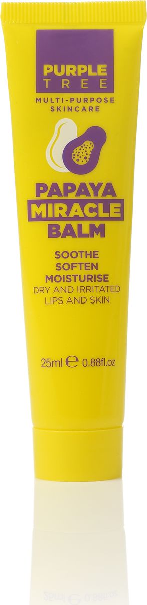 Purple Tree Бальзам для губ Miracle Balm Papaya, 25 мл000065 Purple Tree Бальзам для губ Miracle Balm Papaya, 25 мл000065Экстракт Папайи обладает противовоспалительным действием и успокаивает кожу после ожогов, ссадин, порезов и трещин. Помогает успокоить кожу при таких заболеваниях как экзема и сыпь. Богат витамином С, который борется со свободными радикалами и обеспечивает противовосполительный бп=арьер. Папаин, естественный эксфолиант, устраняя мертвые клетки кожи и смягчая кожу. Сафроловое масло оказывает комплексное смягчающее действие на сухую кожу и волосы. Может быть использован для лечения ногтей и кутикул, косметических процедур, таких как укладка бровей и удлинение ресниц.