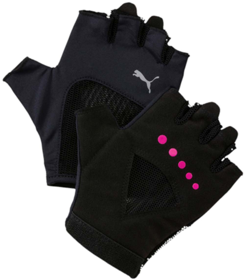 Перчатки для фитнеса женские Puma Gym Gloves, цвет: черный. 04126504. Размер M (9)40162 Перчатки для фитнеса женские Puma Gym Gloves, цвет: черный. 04126504. Размер M (9)40162Удобные и прочные перчатки из мягкой замши с набивкой на ладони и большом пальце. Благодаря эластичной манжете перчатки удобно снимать и надевать. Эластичная сетчатая ткань на ладони обеспечивает хорошую посадку и вентиляцию. Силиконовый точечный принт улучшает сцепление. Цветной логотип Puma на тыльной стороне ладони.