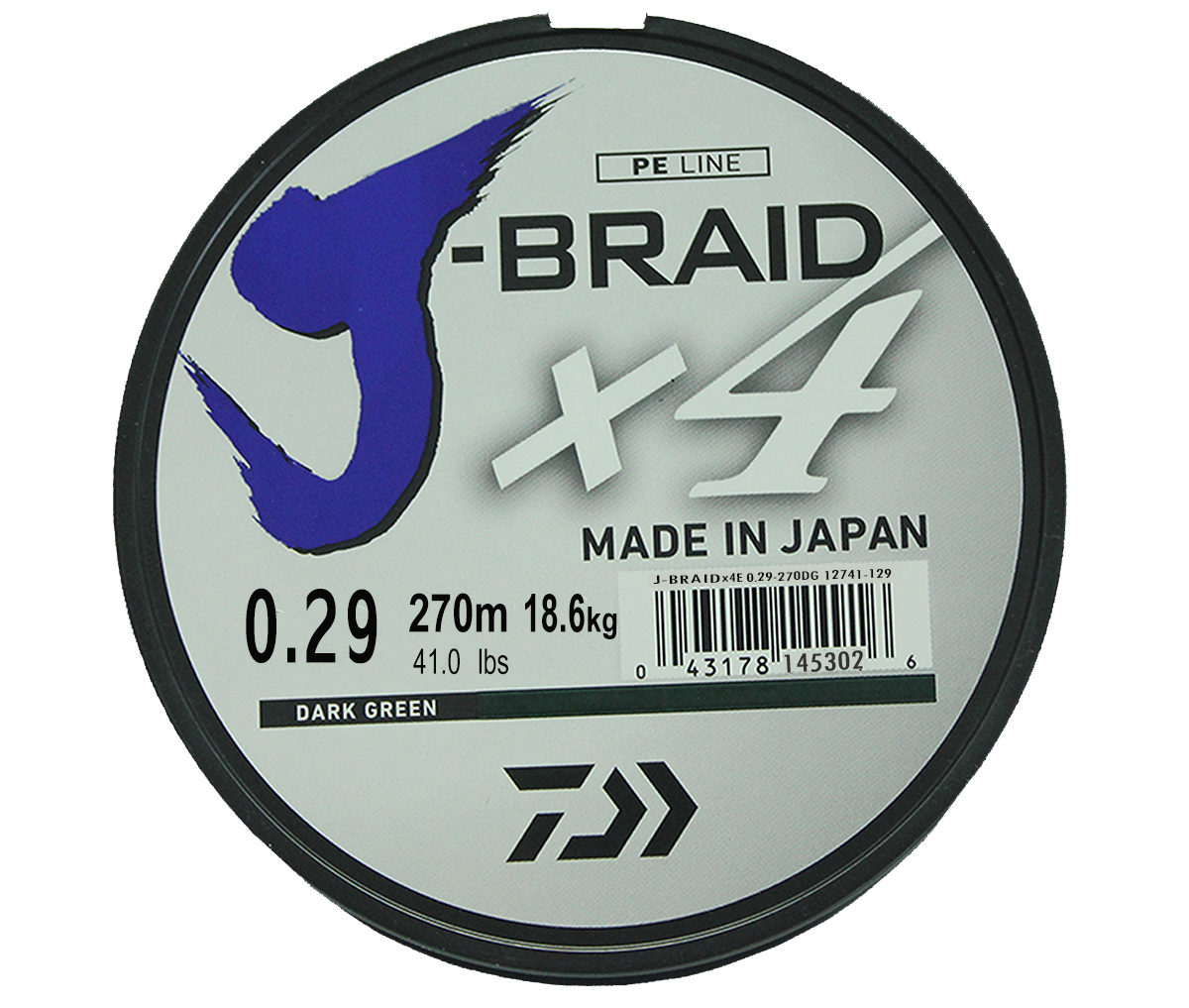 Шнур плетеный Daiwa J-Braid X4, цвет: зеленый, 270 м, 0,29 мм61176 Шнур плетеный Daiwa J-Braid X4, цвет: зеленый, 270 м, 0,29 мм61176Новый 4х жильный шнур J-Braid, DAIWA - шнур высокого класса с удивительным соотношением цены и качества. Качество плетения полностью соответствует японским стандартам и удовлетворяет всем требованиям. Представленные диаметры позволяют использовать шнур для всех техник ловли, начиная от ultra- light ловли окуня, до морской ловли палтуса, трески и т.д
