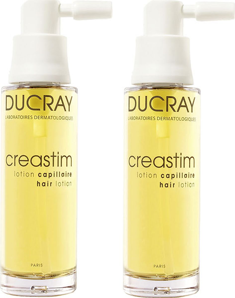 Ducray Лосьон Creastim против выпадения волос 2х30 млMP59.3D Ducray Лосьон Creastim против выпадения волос 2х30 млMP59.3DИнновационный лосьон Creastim (Креастим) значительно уменьшает реакционное выпадение волос: после беременности, стресса, переутомления, и стимулирует рост новых.Основные компоненты:Синергия компонентов: ТЕТРАПЕПТИДА, КРЕАТИНА и ВИТАМИНОВ B5, B6, B8 обеспечивает восстановление структуры, плотности и жизненной силы волос за счет усиленного питания волосяных луковиц. Благодаря своей легкой текстуре лосьон оптимально наносится, не делая волосы жирными.Обладая составом, разработанным для максимальной переносимости, этот лосьон подходит для самой чувствительной кожи волосистой части головы.Подходит молодым мамам в период после рождения ребенка, в том числе во время грудного вскармливания.