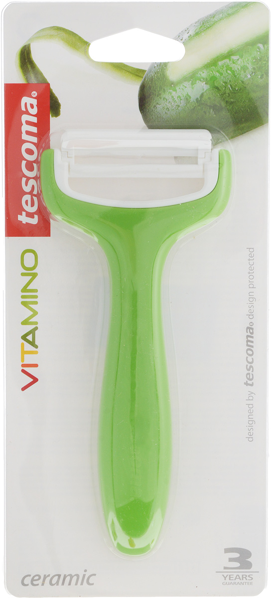 Овощечистка Tescoma Vitamino, с поперечным лезвием, цвет: зеленый, белый, длина 14,5 см642712_зеленый Овощечистка Tescoma Vitamino, с поперечным лезвием, цвет: зеленый, белый, длина 14,5 см642712_зеленыйОвощечистка с чрезвычайно острым керамическим лезвием Tescoma Vitamino отлично подходит для приготовления детского питания и здоровой пищи. Керамическое лезвие бережно к пищевым продуктам, овощи и фрукты после очистки не вянут, не темнеют и не изменяют вкус. Можно мыть в посудомоечной машине. Длина овощечистки: 14,5 см. Длина лезвия: 5 см.
