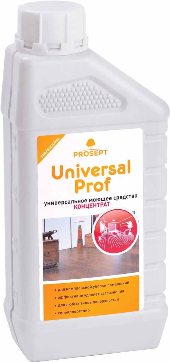 Средство моющее Prosept Universal Prof, универсальное, концентрат, 1 л104-1 Средство моющее Prosept Universal Prof, универсальное, концентрат, 1 л104-1Моющее низкопенное средство для комплексной уборки помещений - мытья полов, стен, лестниц, дверей, корпусной мебели, бытовой и офисной техники и т.д. Эффективно удаляет основные виды загрязнений со всех типов твердых поверхностей, оставляя их безупречно чистыми. Справляется с большинством типов загрязнений на разных поверхностях.