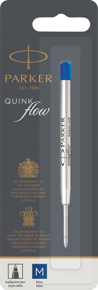 Parker Стержень для шариковых ручек QUINK FLOWPARKER-1950371 Parker Стержень для шариковых ручек QUINK FLOWPARKER-1950371Металлический корпус. Длина - 98 мм. Толщина линии - Medium, 1 мм Цвет чернил - синий Материал корпуса:сталь, пишущий узел-из карбида вольфрама Сделано во Франции