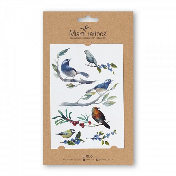 Акварельные переводные тату Miami Tattoos Birds, 1 лист 10см*15смMT0033 Акварельные переводные тату Miami Tattoos Birds, 1 лист 10см*15смMT0033Miami Tattoos - это дизайнерские переводные тату-украшения. Коллекция акварельных тату Birds – это настоящие картины на вашей коже! Для производства Miami Tattoos используются только качественные,?яркие?и?стойкие?краски. Они?не вызывают аллергию и держатся?до семи?дней!