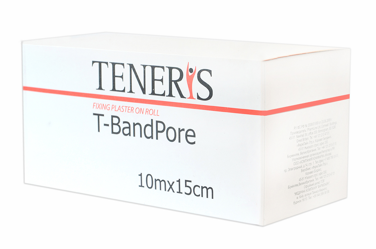 Teneris Адгезивный бинт на нетканной основе T-BandPore, д 75 х ш 75 х в 15295072 Teneris Адгезивный бинт на нетканной основе T-BandPore, д 75 х ш 75 х в 15295072Т-БендПор - фиксирующий пластырь в рулоне на основе хирургического нетканного материала. При наложении повторяет контуры частей тела, не нарушает подвижность суставов. Обладает высокой паро- и воздухопроницаемостью. Показания: для фиксации защитных повязок, тампонов, зондов и катеторов. Гипоаллергенный полиакрилатный клей отрывается без боли. Применение: отрезать необходимую часть пластыря, снять защитные полоски с клеевой поверхности и зафиксировать повязку. Менять ежедневно или по мере необходимости. Размер 10м х 15см
