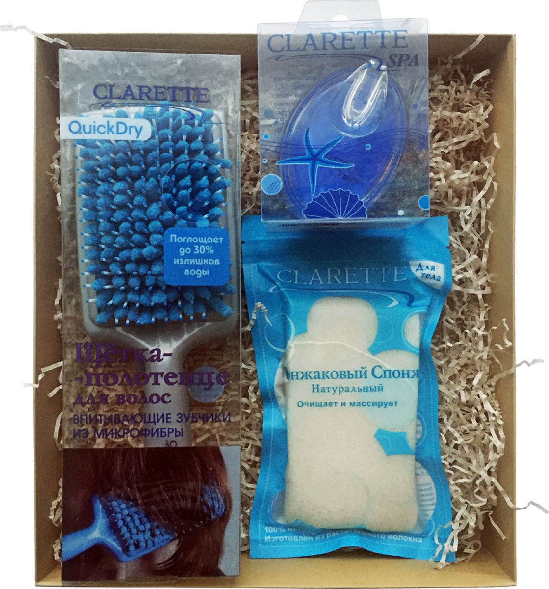 Clarette Beauty Box №6 Микс, подарочный наборCBB 655 Clarette Beauty Box №6 Микс, подарочный наборCBB 655Подарочный набор включает три предмета:СТВ 501 CLARETTE Щетка-полотенце для волос QuickDry,серебренная,CKS 429 CLARETTE Конжаковый спонж натуральный для тела,CSM 121 Массажер с плавающими роликами. СТВ 501 CLARETTE Щетка-полотенце для волос QuickDry,серебренная представляет щетку-полотенце QuickDry. Зубчики из впитывающей микрофибры удаляют излишнюю воду с волос, делая волосы более сухими. Поглощает до 30% излишков воды с мокрых волос. Антимикробная микрофибра оставляет щетку для волос чистой и Способ применения: Используйте щетку-полотенце CLARETTE сразу после душа,чтобы распутать волосы и удалить излишки воды, затем уложите волосы с помощью фена. CLARETTE QuickDry – это полотенце и щетка для волос два в одном! Ускорьте сушку своих волос и сэкономьте время на укладку! CKS 429 CLARETTE Конжаковый спонж натуральный для тела. Очищает и массирует 100% натуральный. Изготовлен из растительного волокна. Растение Конжак выращивается в горах Японии и Китая и имеет более 2000-летнюю историю...