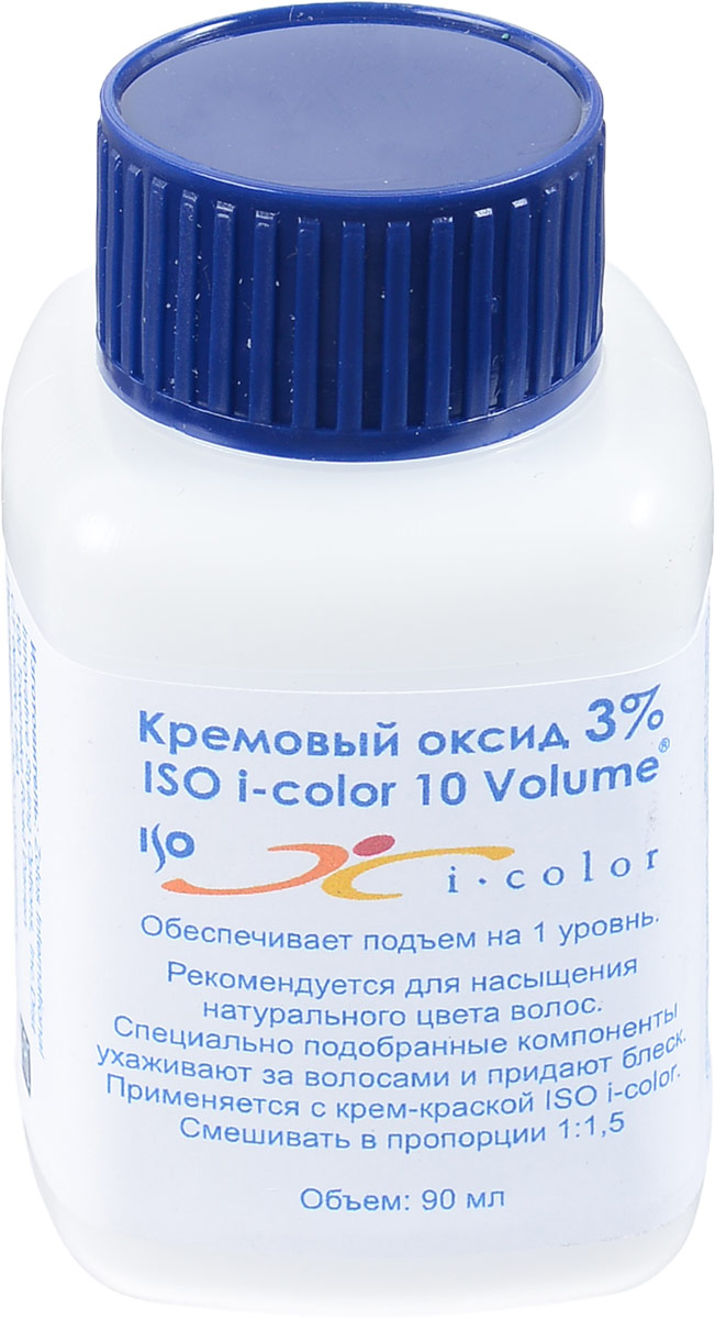 ISO Оксид 3% I.Color 10 Volume - , 90 мл98557м ISO Оксид 3% I.Color 10 Volume - , 90 мл98557мОбеспечивает подъем на 1 уровень. Рекомендуется для насыщения натурального цвета волос и для применения с любой техникой окрашивания, для которой требуется оксид 3%. Специально подобранные компоненты кремового оксида ухаживают за волосами и придают блеск.
