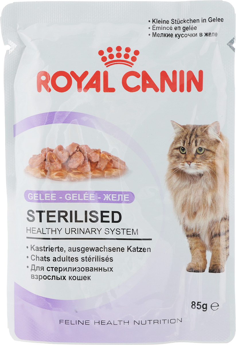 Консервы Royal Canin Sterilised, для взрослых стерилизованных кошек, мелкие кусочки в желе, 85 г787001 Консервы Royal Canin Sterilised, для взрослых стерилизованных кошек, мелкие кусочки в желе, 85 г787001Консервы Royal Canin Sterilised - полноценное сбалансированное питание для взрослых стерилизованных кошек. Помогает сохранить идеальный вес стерилизованной кошки благодаря точно подобранному содержанию энергии. Оптимальное соотношение белков, жиров и углеводов способствует долговременному сохранению вкусовой привлекательности корма. Поддерживает здоровье мочевыделительной системы. Состав: мясо и мясные субпродукты, злаки, субпродукты растительного происхождения, минеральные вещества, экстракты белков растительного происхождения, углеводы. Добавки (в 1 кг): Витамин D3: 40 ME, Железо: 4,5 мг, Йод: 0,5 мг, Марганец: 1,5 мг, Цинк: 15 мг. Товар сертифицирован. Уважаемые клиенты! Обращаем ваше внимание на возможные изменения в дизайне упаковки. Качественные характеристики товара остаются неизменными. Поставка осуществляется в зависимости от наличия на складе.