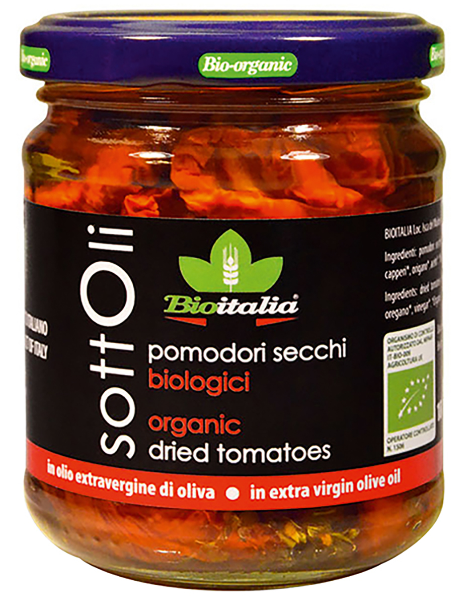 Bioitalia Томаты сушеные в оливковом масле, 180 г0120710 Bioitalia Томаты сушеные в оливковом масле, 180 г0120710Измельченные вяленые томаты со средиземноморскими травами и оливковым маслом. Неподражаемый крем с мягким вкусом идеально подходит для брускет и бутербродов, пасты, мяса и овощных рагу. Прекрасный ингредиент для соусов и разнообразных салатов.