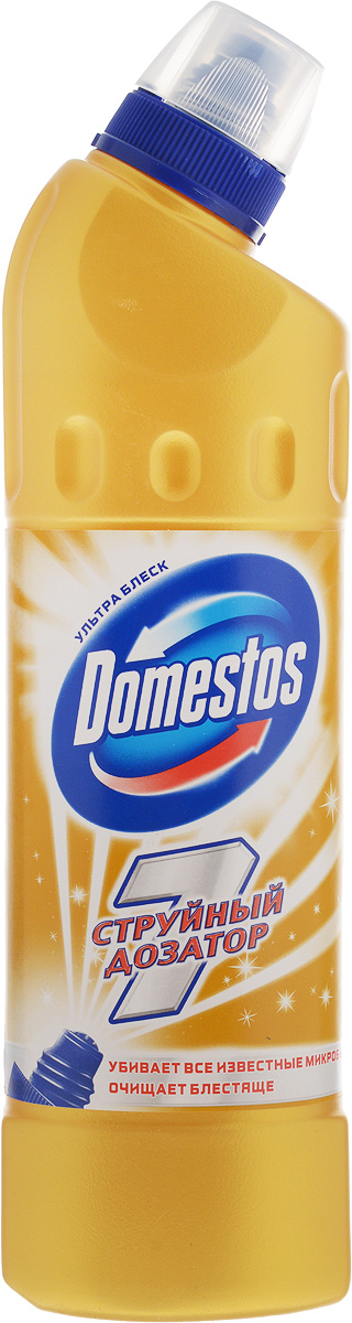 Чистящее средство для унитаза Domestos Ультра блеск, 500 мл67068949 Чистящее средство для унитаза Domestos Ультра блеск, 500 мл67068949Сияющая чистота в труднодоступных местах! Предотвращает неприятные запахи Убивает бактерии, грибки, вирусы и споры Придает Ультра Блеск вашему унитазу Инновационный 7-струйный дозатор для удобства нанесения Густое средство и оптимальная дозация для вашей экономии Продукция Domestos представлена в сегментах рынка чистящих средств: в чистящих гелях, туалетных блоках, универсальных спреях, средств для удаления засоров и известкового налета, и сейчас находится на гребне волны потребительского спроса. Domestos сам был родоначальником этих сегментов, выпустив на рынок России первый чистящий гель в 1997 г, который используется для чистки и дезинфекции туалета, больших поверхностей и т.д. В отличие от товаров конкурентов, только Domestos гель обеспечивает 100% уничтожение опасных микробов (включая грибок), настоящую гигиену дома и предотвращает различные кишечные заболевания, которые могут быть вызваны этими микробами. Его уникальность состоит еще и в том, что...