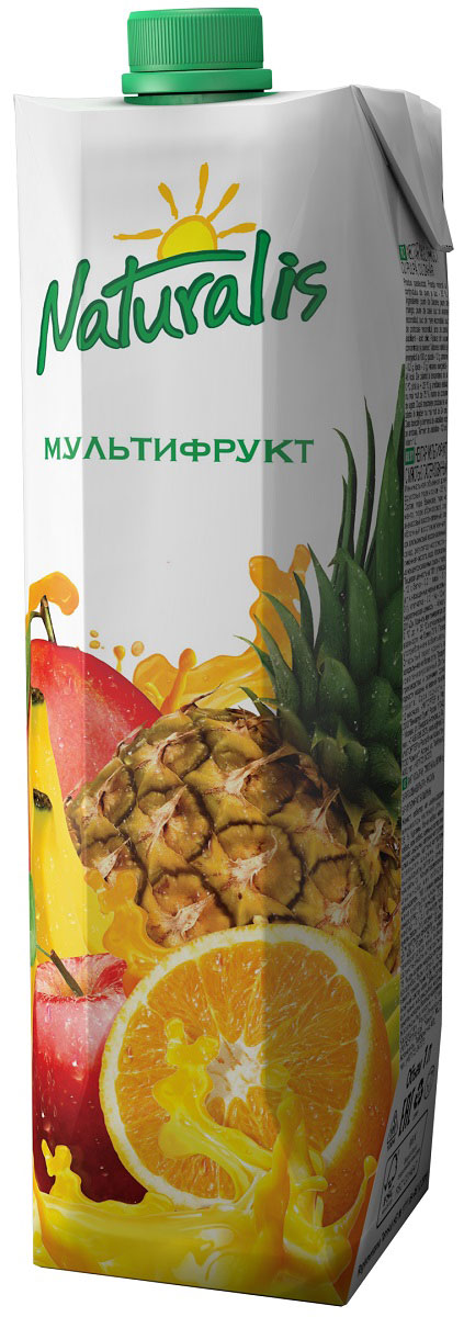 Naturalis нектар мультифрукт с мякотью, 1 л0120710 Naturalis нектар мультифрукт с мякотью, 1 л0120710Мультифрукт – это сочетание соков из различных вкуснейших экзотических фруктов. Чаще всего наилучшие вкусовые сочетания находят в комбинации апельсинов, манго и банана. Но в составе сока Naturalis Мультифрукт количество фруктов еще больше: абрикос, ананас, яблоко. Naturalis Мультифрукт – это неповторимый вкус благодаря очень интересной и неповторимой комбинации фруктов.