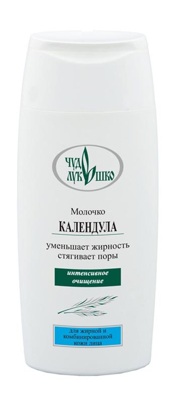 Чудо Лукошко Молочко Календула Для жирной и комбинированной кожи, интенсивное очищение, 220 мл30102 Чудо Лукошко Молочко Календула Для жирной и комбинированной кожи, интенсивное очищение, 220 мл30102Косметическое молочко эффективно очищает кожу лица от загрязнений, жировых выделений и макияжа. Экстракты календулы и подорожника содержат органические кислоты, витамины А, С, К, повышают сопротивляемость кожи, обладают противовоспалительным, антисептическим и успокаивающим действием, снимают раздражения, предотвращают появление новых воспалительных элементов, питают, очищают, восстанавливают кожу, повышают интенсивность обмена веществ. Лимон богат витаминами С, Р, эфирными маслами и фитоферментами, тонизирует, уменьшает жирность и стягивает поры.