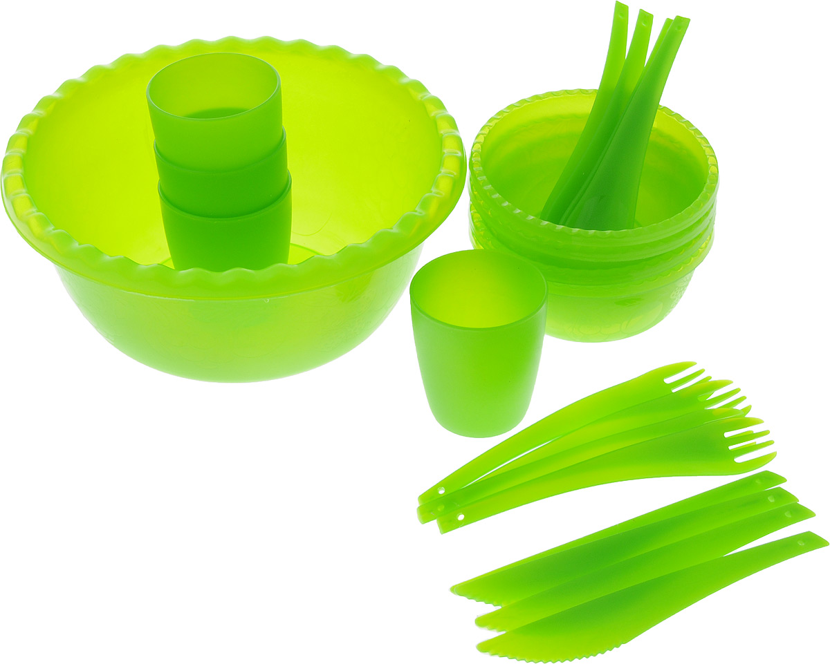 Набор для пикника Plastic repablic Фазенда, 21 предметТДД27791 Набор для пикника Plastic repablic Фазенда, 21 предметТДД27791Набор для пикника и барбекю Plastic repablic Фазенда предназначен на 4 персоны. Изделия выполнены из высококачественного пищевого пластика. Легкий и прочный пластик подходит для многократного использования. В объемный салатник хорошо сложить приготовленный шашлык, а столовых приборов, стаканов и маленьких тарелок хватит на целую компанию. Набор для пикника Фазенда обеспечит полноценный отдых на природе для большой компании или семьи. В набор входят: - салатник - объем 3 л, диаметр (по верхнему краю) 25 см, высота стенки 10,5 см; - 4 тарелки - объем 400 мл, диаметр 13,5 см, высота стенки 5,5 см; - 4 стакана - объем 400 мл, диаметр (по верхнему краю) 7,3 см, высота 8 см; - 4 вилки - длина 18,5 см; - 4 ложки - длина 18,5 см; - 4 ножа - длина 18,5 см.