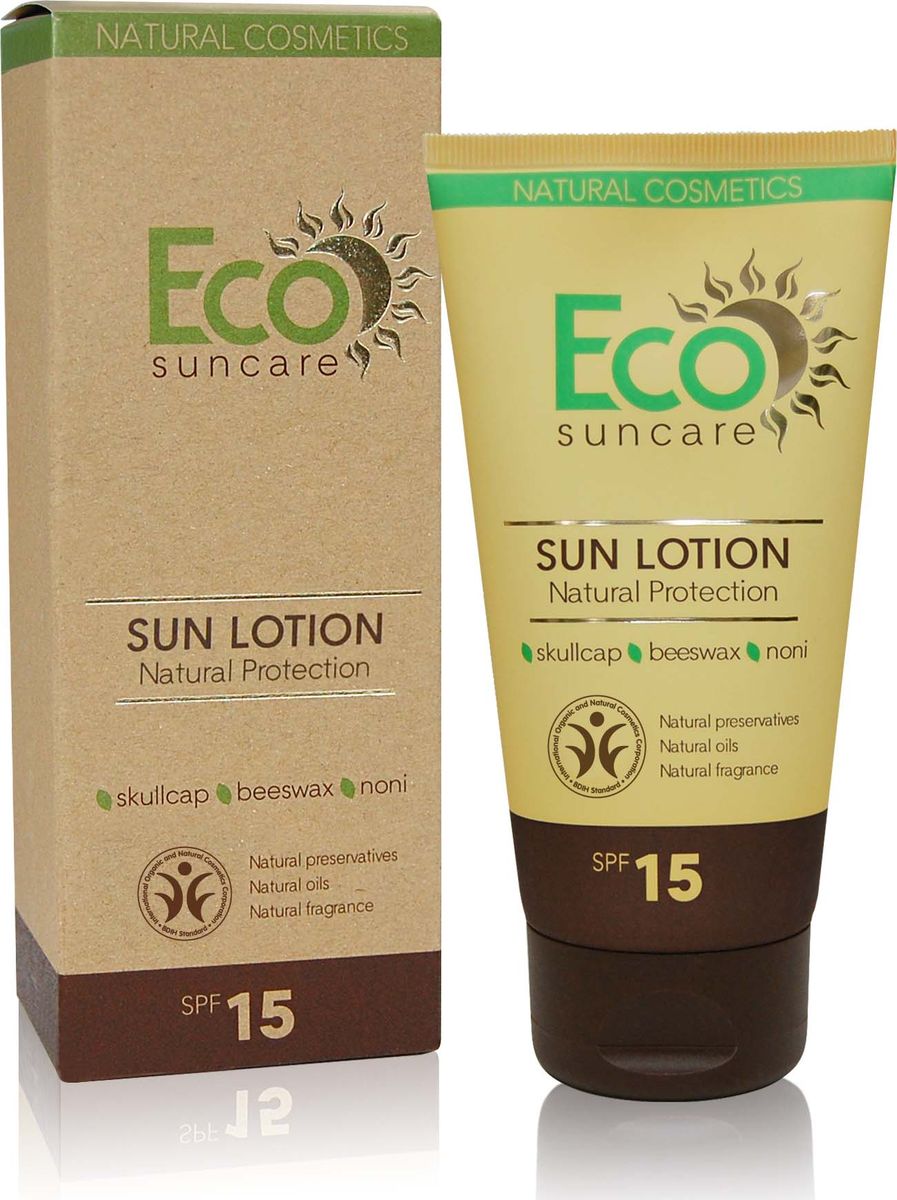 Eco Suncare Натуральное солнцезащитное молочко -Natural Sun Protection Lotion SPF 15 -125мл5903240869008 Eco Suncare Натуральное солнцезащитное молочко -Natural Sun Protection Lotion SPF 15 -125мл5903240869008Солнцезащитное молочко сделает ваше пребывание на солнце безопасным и комфортным! Содержит уникальный растительный комплекс, который надежно защитит кожу от UVA и UVB лучей. Водостойкая формула средства защищает даже во время купания! Натуральные масла и экстракты растений содержат мощные антиоксиданты, которые обеспечивают защиту кожи от негативного воздействия окружающей среды, сохраняя ее молодой и здоровой. Экстракт байкальского шлемника предотвращает появление пигментации, вызванной солнечным воздействием, содержит природные фотофильтры. Пчелиный воск образует на коже защитную пленку, тем самым замедляя процесс обезвоживания и преждевременного старения кожи. Касторовое масло способствует увлажнению кожи, снимает шелушение, препятствует огрубению эпидермиса, придает эластичность и упругость коже. Сок нони содержит витамины, микроэлементы и аминокислоты, которые обновляют и реконструируют клетки кожи.