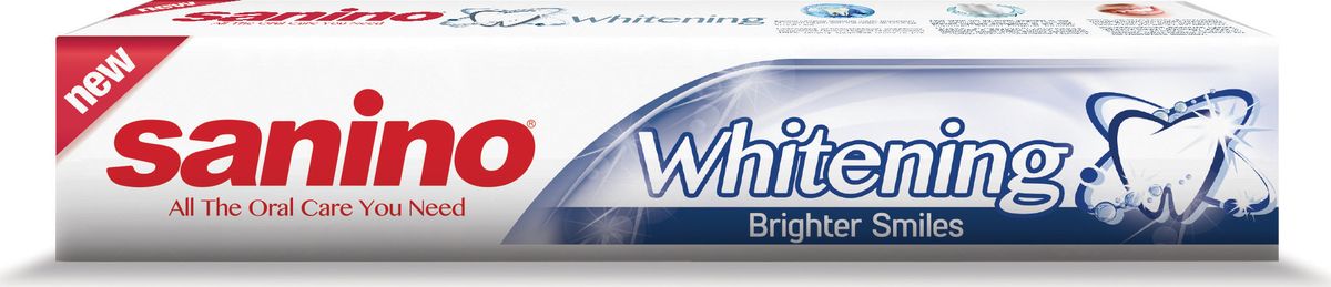Sanino Зубная паста Whitening Белоснежная улыбка 100мл800914010 Sanino Зубная паста Whitening Белоснежная улыбка 100мл800914010Зубная паста Sanino делает улыбку светлой и здоровой благодаря отбеливающим компонентам в составе пасты. Sanino «Белоснежная улыбка» - это зубная паста с активным фтором и кальцием, восстанавливающая естественную белизну зубов.