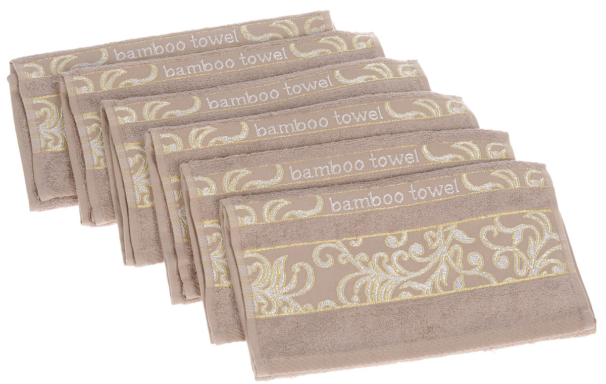 Набор полотенец Brielle Bamboo. Jacquard, цвет: мокко, 30 х 50 см, 6 шт1211 Набор полотенец Brielle Bamboo. Jacquard, цвет: мокко, 30 х 50 см, 6 шт1211выполненных из бамбука с содержанием хлопка. Изделия очень мягкие, они отлично впитывают влагу, быстро сохнут, сохраняют яркость цвета и не теряют формы даже после многократных стирок. Одна из боковых сторон оформлена оригинальным узором и надписью. Полотенца Brielle Bamboo. Jacquard очень практичны и неприхотливы в уходе. Такой набор послужит приятным подарком.