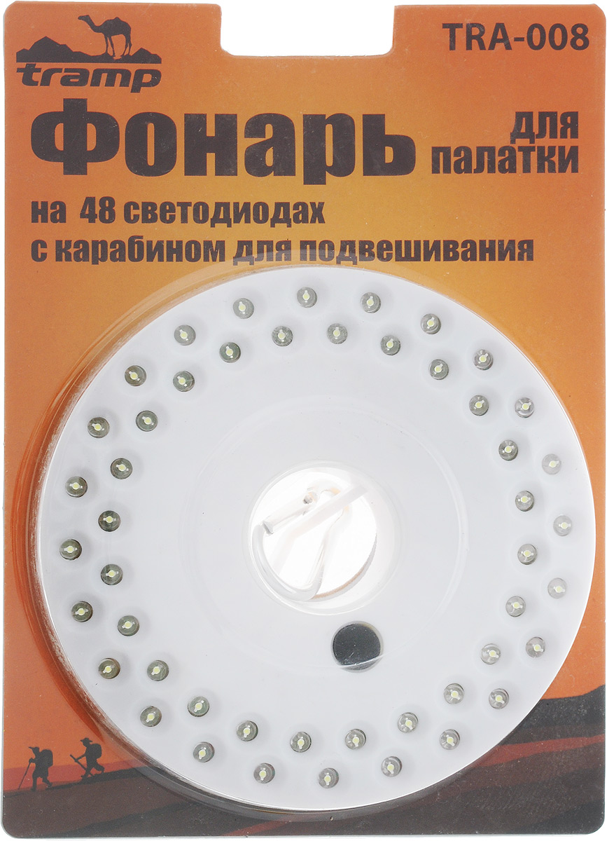Фонарь для палатки Tramp, цвет: белыйTRА-008 Фонарь для палатки Tramp, цвет: белыйTRА-008Фонарь Tramp применяется для освещения палатки в походах или на рыбалке. Работает от трех пальчиковых батареек типа АА. Фонарь оснащен карабином для подвешивания и имеет 3 режима работы. Кнопка включения расположена таким образом, что не позволит случайно включить фонарик. Количество диодов: 48. Диаметр корпуса: 13,5 см.