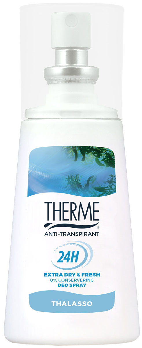 Therme Спрей – антиперспирант Талассо, 75 мл61617 Therme Спрей – антиперспирант Талассо, 75 мл61617Устраняет бактерии, поддерживает натуральный PH баланс кожи, не вызывает раздражения. Содержит морские минералы и соли. Подходит для чувствительной кожи. Не содержит красителей, консервантов,фарнезола, фталатов, парабенов. Содержит спирт.