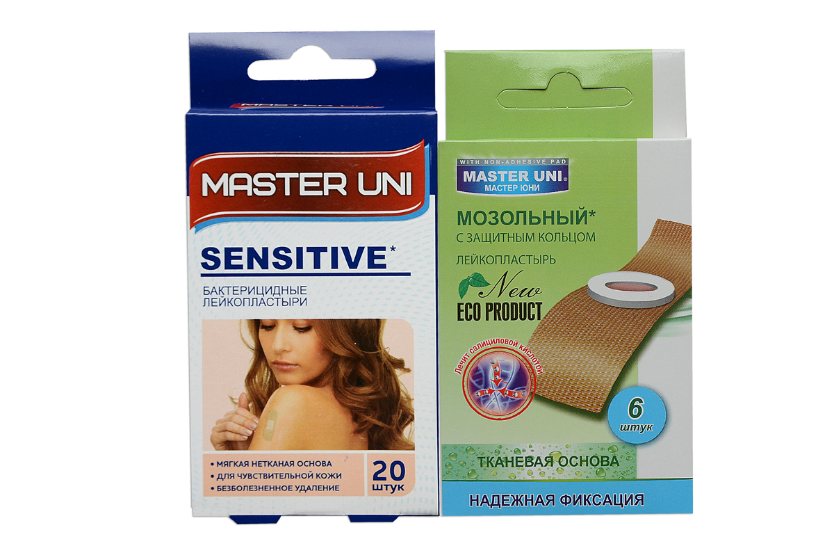 Master Uni Mix Sensitive набор лейкопластырей, 20+6шт17018М Master Uni Mix Sensitive набор лейкопластырей, 20+6шт17018МMIX SENSITIVE - состоит из двух видов лейкопластырей - бактерицидного и от сухих мозолей. Набор бактерицидных лейкопластырей на нетканой основе телесного цвета для деликатной обработки ран чувствительной кожи, надежно защищают рану от попадания загрязнений. Эффективен при ссадинах, порезах и мелких повреждениях кожи. Мягкая нетканая основа обладает повышенной воздухопроницаемостью, позволяет коже свободно дышать, надежно фиксируется на коже, повторяя изгибы тела, абсорбирующая подушечка моментально всасывает раневые выделения, имеет дополнительную защиту от грязи и микробов со всех сторон, покрыта бактерицидной атравматической сеткой, которая не прилипает к ране. Антисептик: риванол, эффективно дезинфицирует и способствует быстрому заживлению раны без образования рубцов. Мозольный пластырь - эффективное средство для удаления ороговевшей кожи любой части стопы. Пластырь на тканевой основе надежно фиксируется на ноге и принимает нужную форму при ходьбе. Мягкое защитное кольцо пластыря...