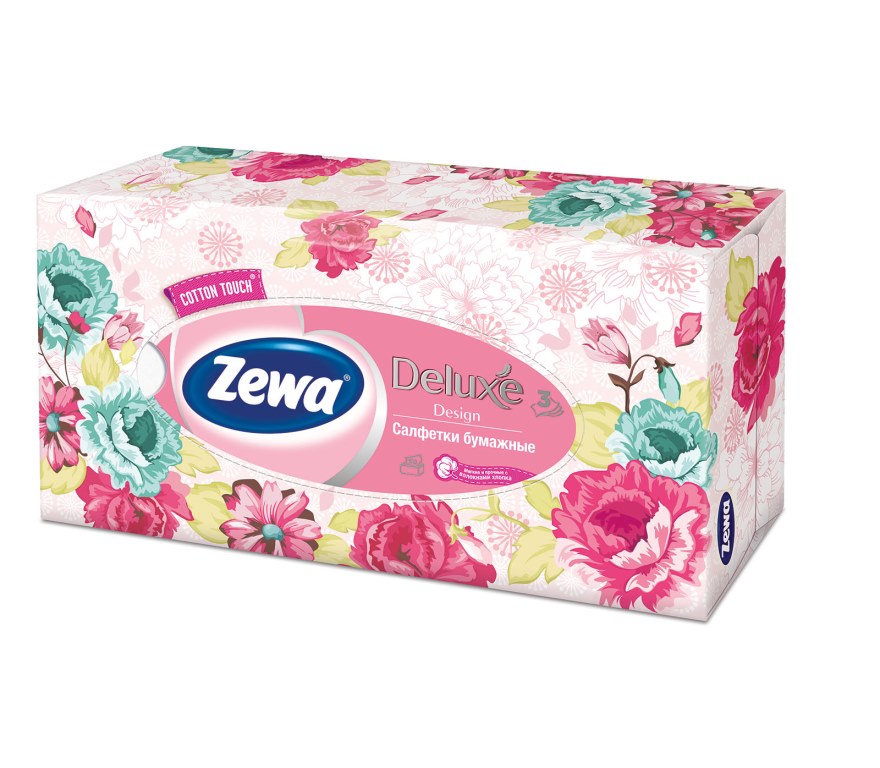 Салфетки бумажные косметические Zewa Deluxe, 90 шт, цвет: розовый28420_розовый Салфетки бумажные косметические Zewa Deluxe, 90 шт, цвет: розовый28420_розовыйБумажные салфетки Zewa COTTON TOUCH® произведены с добавлением натуральных волокон хлопка и одновременно сочетают в себе мягкость и прочность. Они деликатно и нежно заботятся о Вашей коже и дарят незабываемые ощущения прикосновения хлопка. Бумажные салфетки Zewa в коробочках с ярким дизайном станут незаменимыми помощниками дома или на работе. Они спасут не только во время простуды, но и в повседневных делах, когда нужно вытереть руки или лицо, поправить макияж. Белые 3-х слойные носовые платки без аромата. 5 разных дизайнов коробок. 90 платков в коробке. Состав: целлюлоза, волокно хлопка. Производство: Россия.