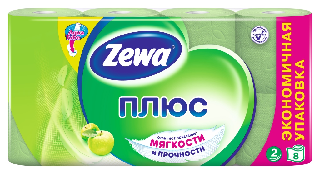 Туалетная бумага Zewa Плюс Яблоко, 2 слоя, 8 рулонов02.03.05.144006 Туалетная бумага Zewa Плюс Яблоко, 2 слоя, 8 рулонов02.03.05.144006Туалетная бумага Zewa Плюс - это отличное сочетание мягкости и прочности. Она одобрена дерматологами и прекрасно подойдет всем членам вашей семьи – и тем, кому нужна мягкая бумага, и тем, кому важна прочность. Позаботьтесь о себе и своих близких вместе с Zewa. Сенсация! Со смываемой втулкой Aqua Tube! Зеленая 2-х слойная туалетная бумага с ароматом яблока 8 рулонов в упаковке Состав: вторичное сырье Производство: Россия