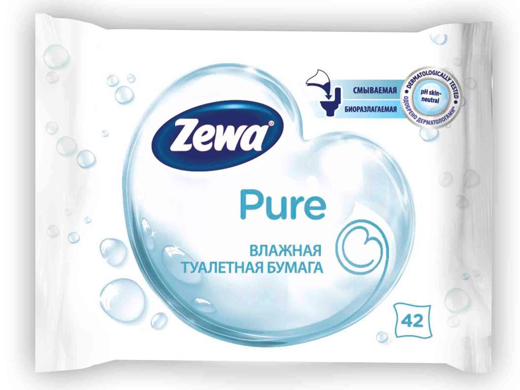 Влажная туалетная бумага Zewa Pure, 42 шт6788 Влажная туалетная бумага Zewa Pure, 42 шт6788Влажная туалетная бумага Zewa подарит вам ощущение чистоты и свежести. Она обеспечивает мягкое очищение, растворяется в воде и разлагается в природных условиях. Белая влажная туалетная бумага без аромата 42 мягких влажных листка в упаковке Производство: Великобритания Смываемая, биоразлагаемая, одобрена дерматологами, PH-нейтральная для кожи