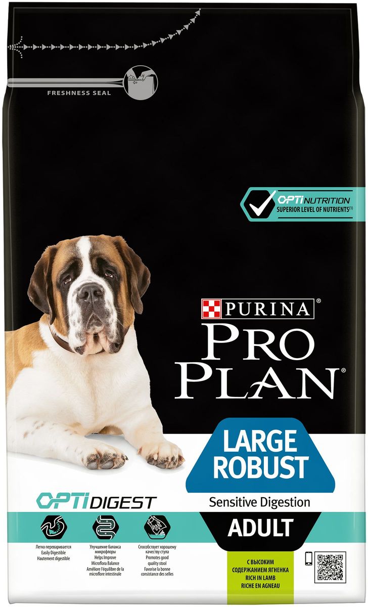 Корм сухой Pro Plan Adult Large Robust для взрослых собак крупных пород с мощным телосложением, с комплексом Optihealth, с ягненком, 3 кг0120710 Корм сухой Pro Plan Adult Large Robust для взрослых собак крупных пород с мощным телосложением, с комплексом Optihealth, с ягненком, 3 кг0120710Оптимальное питание является основой для здоровья и благополучия. Разработанный нашими ветеринарами и диетололгами корм Purina® PRO PLAN® с комплексом OPTIHEALTH® обеспечивает самое современное питание, которое оказывает долгосрочное влияние на здоровье собаки. Комплекс OPTIHEALTH® представляет сочетание специально отобранных питательных веществ для собак разных размеров и телосложения, который отвечает их особым потребностям и помогает сохранить отличное состояние.МЕ/кг:витамин A: 20 000; витамин D3: 650; витамин E: 550. Мг/кг: витамин C: 140; железо: 63; йод: 1,6; медь: 9,9; марганец: 30; цинк: 120; селен: 0,10. Белок: 26%, жир: 12%, сырая зола: 7,5%, сырая клетчатка: 2,5%.