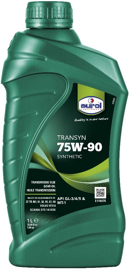 Масло трансмиссионное EUROL Transyn, класс вязкости 75W-90, GL 4/5, 1 лE110075-1l Масло трансмиссионное EUROL Transyn, класс вязкости 75W-90, GL 4/5, 1 лE110075-1lСинтетическое трансмиссионное масло для коробок и мостов Eurol Transyn 75W-90 – это синтетическое универсальное трансмиссионное масло, для использования как в ручных трансмиссиях, так и передачах, где рекомендуется применять API GL-3, GL-4 или GL-5. Трансмиссионное масло Eurol Transyn 75W-90 может использоваться во всей типах передач. Специальные добавки уменьшают потребление топлива и устраняют проблемы переключения. Благодаря уникальному составу, это масло обеспечивает превосходную защиту от износа, коррозии и вспенивания, а также от термического окисления и старения при высоких температурах. Eurol Transyn 75W-90 используется в синхронизированных коробках передач и обеспечивает мягкое переключение даже при низких температурах. Трансмиссионное масло Eurol Transyn 75W-90 показывает отличные EP (Extreme Pressure) свойства при высоких нагрузках и вибрации. Потери вязкости при нагрузке минимальны, поэтому интервалы замены масла могут быть увеличены. API: GL3/4/5; DAF...