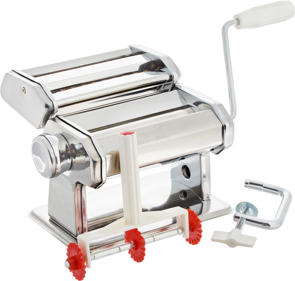 Лапшерезка ручная Wellberg901 WB Лапшерезка ручная Wellberg901 WBРучная лапшерезка Wellberg изготовлена из высококачественной нержавеющей стали с зеркальной полировкой. Изделие прекрасно подходит для раскатки теста для лазаньи, домашней лапши или пасты. Лапшерезка оснащена валиком для раскатки теста и съемной ручкой. В комплекте - струбцина для крепления к столу и насадка для приготовления пасты. Принцип работы лапшерезки очень прост: вращая рукоятку, вы запускаете валики, которые позволяют раскатать идеально тонкое тесто, с помощью ручки раскатанное тесто также можно разрезать на узкие или широкие полоски. Для удобства использования ручка оснащена пластиковой вставкой. Лапшерезка Wellberg имеет 9 режимов толщины раскатки теста и позволяет нарезать 2 вида лапши. Размер лапшерезки: 22 х 20 х 15 см. Ширина валика тестопрокатки: 15 см. Ширина спагетти: 0,6; 1,0 мм.