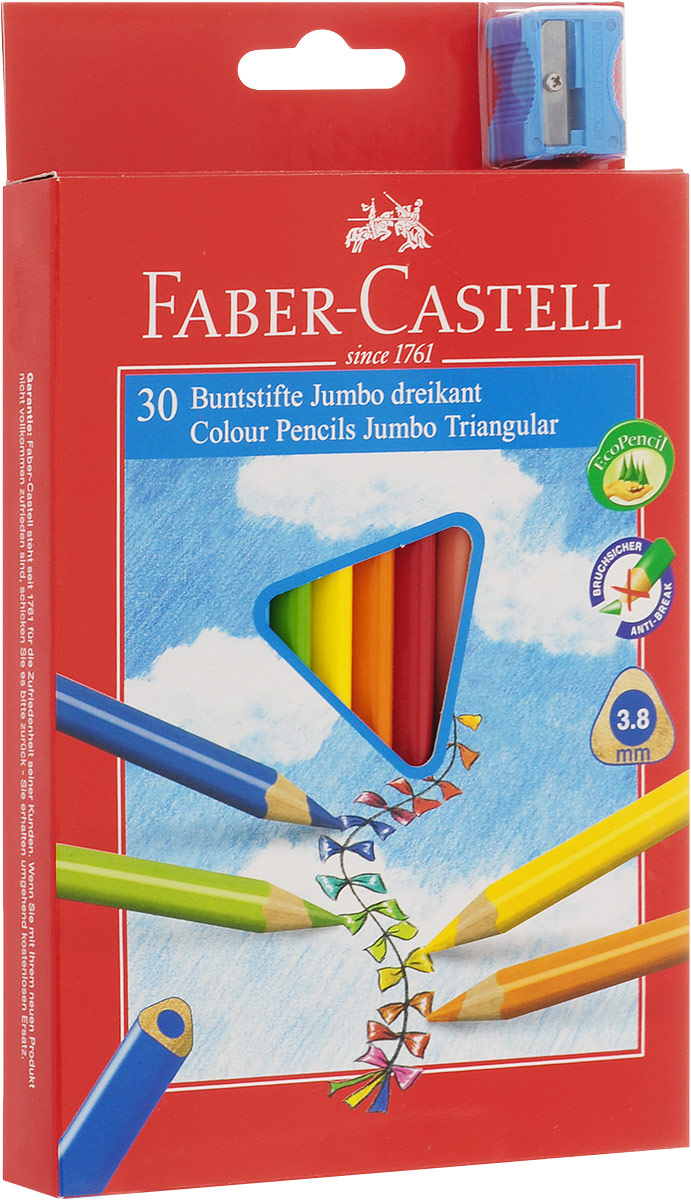 Faber-Castell Набор цветных карандашей Junior Grip 30 шт72523WD Faber-Castell Набор цветных карандашей Junior Grip 30 шт72523WDНабор цветных карандашей Faber-Castell Junior Grip - это великолепный подарок для юных художников!В наборе ваш ребенок найдет 30 карандашей из мягкого дерева, которые легко поддаются заточке. Карандаши ярких оттенков позволяют достигать четкости контуров, насыщенности штриховки и многообразия полутонов. Классический шестигранный корпус карандаша очень удобен для детей, в том числе пишущих левой рукой. Все карандаши покрыты особым лаком, изготовленным на водной основе, который не наносит вред окружающей среде и здоровью. В комплекте с карандашами идет точилка.Такой набор карандашей от Faber Castell - это великолепное европейское качество и отличный подарок вашему творческому ребенку!
