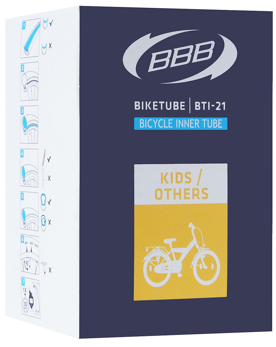 Камера велосипедная BBB, 20, 1,75-2,125 AVBTI-21 Камера велосипедная BBB, 20, 1,75-2,125 AVBTI-21Камера BBB изготовлена из долговечного резинового компаунда. Никаких швов, которые могут пропускать воздух. Достаточно большая для защиты от проколов и достаточно небольшая для снижения веса. Велосипедные камеры - обязательный атрибут каждого велосипедиста! Никогда не выезжайте из дома на велосипеде, не взяв с собой запасную велосипедную шину! Диаметр колеса: 20. Допустимый размер сечения покрышки: 1,75-2,125. Автомобильный ниппель (Shrader): 33 мм. Толщина стенки: 0,87 мм.