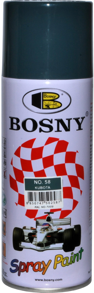 Аэрозольная краска Bosny, цвет: 58 серый ral 7009, 400 мл58 Аэрозольная краска Bosny, цвет: 58 серый ral 7009, 400 мл58Предназначается для высококачественного окрашивания поверхностей, сделанных из дерева, металла и пластика. Идеальна для окрашивания автомобилей, мотоциклов, различного оборудования, приборов, мебели и прочего. Имеет широчайшую палитру цветов и форм. Такая краска не желтеет и не выцветает, то есть является атмосферостойкой. Акриловые краски могут быть использованы как для полного окрашивания, так и для подкрашивания.Прекрасно подходят не только для транспортных средств, но и для любого другого оборудования, такого как кухонное, например. Они могут успешно использованы для декорирования различных деталей интерьера и разных поверхностей не только в быту, но и в офисе или магазине. Аэрозольная краска на акрилово-эпоксидной основе является наиболее экономичным вариантом. Являются универсальными — они годятся как для наружных, так и для внутренних работ, устойчивы к неблагоприятным атмосферным явлениям, не выцветают и не желтеют со временем. Такие краски благодаря своим уникальным...