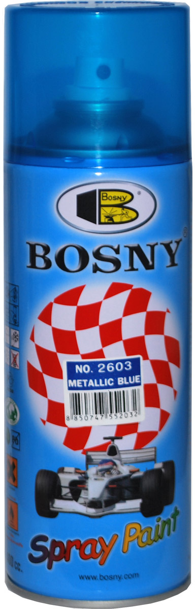 Аэрозольная краска Bosny, цвет: 2603 синий металлик, 400 мл2603 Аэрозольная краска Bosny, цвет: 2603 синий металлик, 400 мл2603Краска металлик BOSNY используется для наружных и внутренних малярных работ, для окраски зданий и сооружений, транспортных средств, как частичной, так и полной. Может использоваться художниками и дизайнерами при создании картин и окрашивания небольших по площади элементов дизайна помещений. Прекрасно подходят не только для транспортных средств, но и для любого другого оборудования, такого как кухонное, например. Они могут успешно использованы для декорирования различных деталей интерьера и разных поверхностей не только в быту, но и в офисе или магазине. Аэрозольная краска на акрилово-эпоксидной основе является наиболее экономичным вариантом. Срок годности 5 лет.