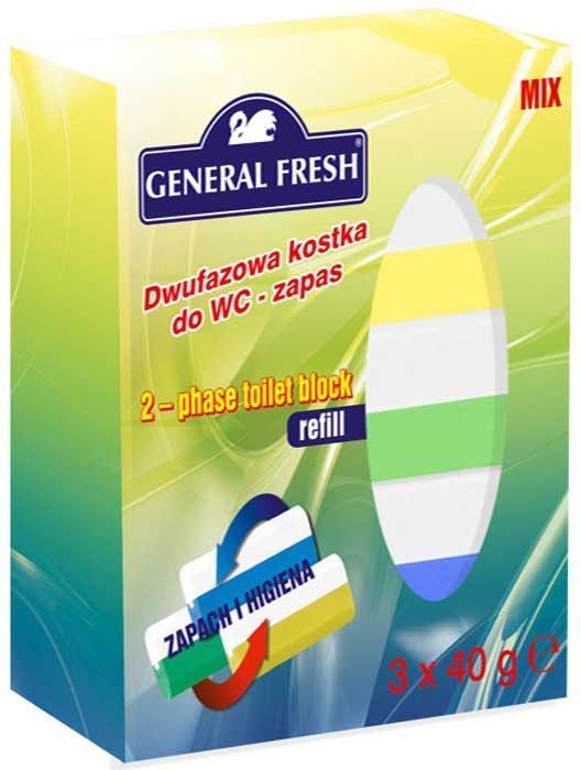 Двухкомпонентный ароматический вкладыш к подвеске General Fresh, 3 х 40 г. 514042514042 Двухкомпонентный ароматический вкладыш к подвеске General Fresh, 3 х 40 г. 514042514042Двухкомпонентный ароматический блок для унитазов обладает антибактериальным эффектом. Обеспечивает: устойчивый свежий аромат в туалетной комнате, гигиеническую чистоту и защиту от известкового налета.