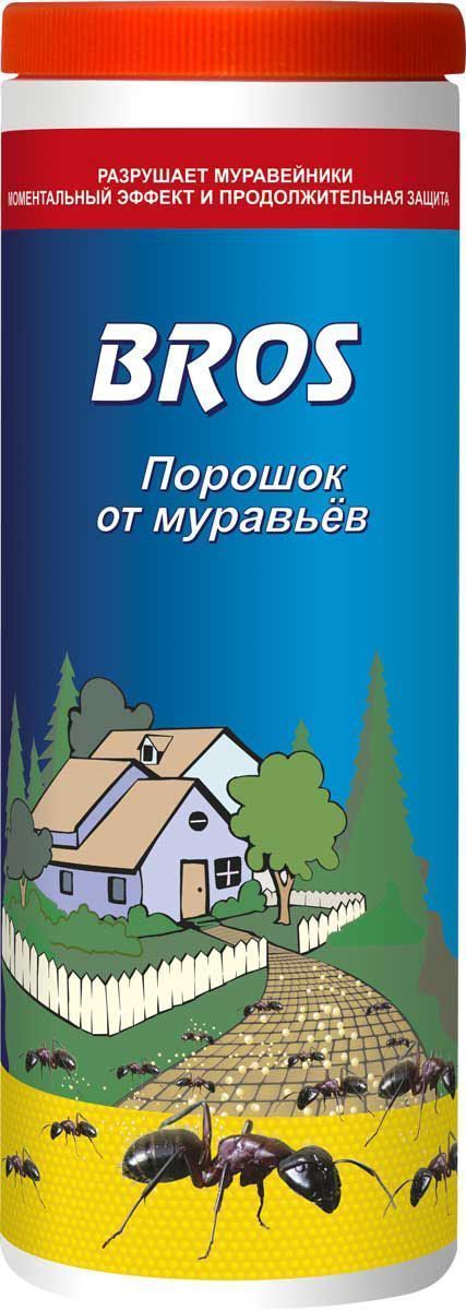 Порошок от муравьев BROS, 250 г706868 Порошок от муравьев BROS, 250 г706868BROS Порошок от муравьев. Препарат для борьбы с муравьями в форме гранулированной пищевой отравы. Специально подобранные составляющие делают препарат исключительно привлекательным для насекомых и обеспечивают его высокую эффективность уже после первого применения. Универсальный порошок для борьбы с муравьями. Используется как в сухом виде для посыпания, так и в растворенном виде для поливки (полностью растворим). 250 г Порошок от белого до серого цвета с характерным запахом для уничтожения муравьев в помещениях и в непосредственной близости от них (на террасах, в беседках и др.). Для использования в виде порошка или водного раствора. Применение: Порошок для посыпки: рассыпать тонким слоем (ок. 10 г/м2) около гнезд и на путях передвижения, трещинах, щелях и швах, откуда будет перенесен в гнездо уничтожая колонию. Жидкость для полива: порошок развести в воде, тщательно помешивая, из расчета 100 г на 2,5 л воды. Обработку проводить сразу после приготовления раствора....