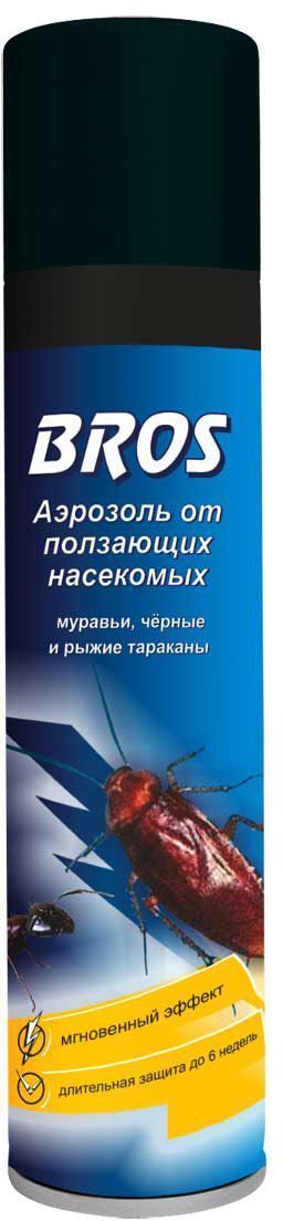Аэрозоль BROS, для борьбы с ползующими насекомыми в помещениях, 400 мл710274 Аэрозоль BROS, для борьбы с ползующими насекомыми в помещениях, 400 мл710274BROS Аэрозоль для борьбы с ползующими насекомыми в помещениях, например: с тараканами, пруссаками, муравьями, клопами, щетинохвостками и др. Особая формула гарантирует разностороннее действие препарата: - мгновенный эффект уничтожения насекомых (нокдаун) - длительное действие, сохраняющееся в месте применения - уничтожение взрослых насекомых и яиц. 400 мл Прозрачная жидкость в аэрозольной упаковке для уничтожения в помещениях ползающих насекомых (тараканов, муравьев, блок, постельных клопов, чешуйниц и других). Применение: Закрыть окна и двери. Перед применением баллон встряхнуть. Средство применять при температуре не ниже 10oC. Обработку следует проводить, начиная с дальней части помещения, передвигаясь к выходу. С расстояния 30 см направить струю аэрозоля на поверхности - места скопления, возможного обитания или пути передвижения насекомых. (вдоль плинтусов, за плиткой, вокруг раковин). Для уничтожения клопов – обрабатывают кровати, диваны, обратную сторону ковров. Для...