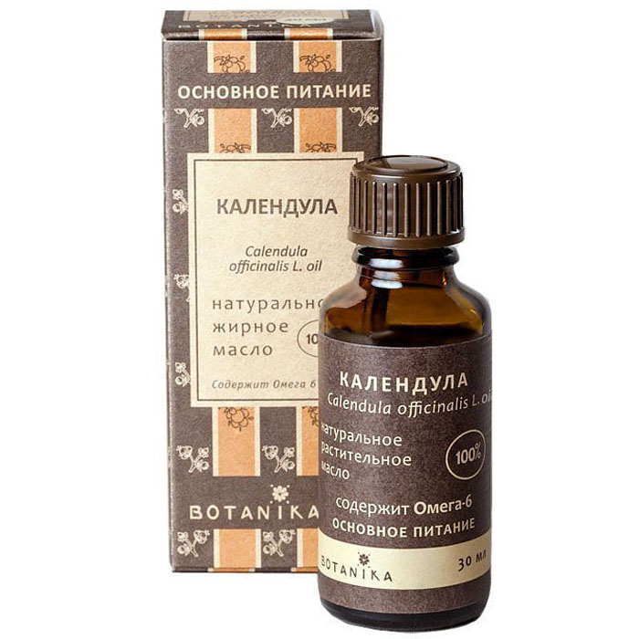 Botanika жирное масло Календулы для всех типов кожи, 30 мл00007818 Botanika жирное масло Календулы для всех типов кожи, 30 мл00007818Основное питание (содержит омега 6). Получают из цветков календулы (ноготков) методом масляной экстракции. Растение выращивается в умеренном климате стран Европы и Азии, а также в Австралии. В состав масла календулы входят каротиноиды, эфирное масло, горькие компоненты, сапонины, флавонолгликозиды. Химический и жирнокислотный составы варьируются в зависимости от базового масла, на котором настаивается календула.
