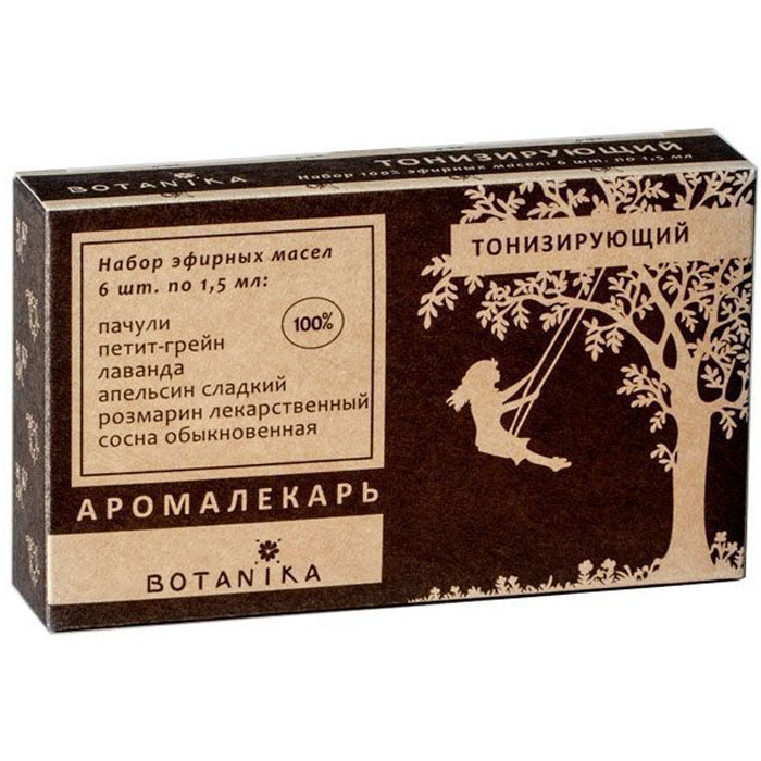 Botanika набор эфирных масел Тонизирующий, 6x1,5 мл00007900 Botanika набор эфирных масел Тонизирующий, 6x1,5 мл00007900Апельсин сладкий. Яркий сладкий аромат поддерживает нервную систему в тонусе и придает энергию на весь день. Снимает следы усталости кожи, оживляя мимику и обеспечивая коже ровный тон. Лаванда. Поднимает иммунитет и побуждает организм к активной деятельности. Пачули. Мощное антидепрессивное воздействие нежного аромата пачули идеально во время творческой работы. Тонизируя и придавая оптимистичное настроение, не дает мозгу утомляться на протяжении долгого времени. Петит-грейн. Обновляя силы во время трудной работы, аромат петит-грейна дарит источник новой энергии, которая позволяет справиться со всеми важными делами. Гармонизирует биоритмы и обеспечивает хорошим настроением на весь день. Розмарин лекарственный. Оказывает выраженный эффект стимулирования центральной нервной системы. Позволяет быстро преодолеть усталость и депрессивное настроение, повышает тонус и дарит энергию. Сосна обыкновенная. Помогает преодолеть упадок сил, восполняя недостающую энергию....