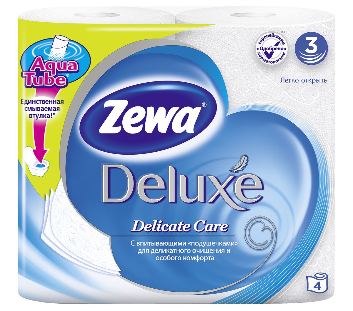 Туалетная бумага Zewa Deluxe Белая, 3 слоя, 4 рулона3228 Туалетная бумага Zewa Deluxe Белая, 3 слоя, 4 рулона3228Подарите себе удовольствие от ежедневного ухода за собой. Zewa Deluxe с новыми впитывающими подушечками деликатно очищает и нежно заботится о вашей коже. Мягкость, Забота, Комфорт – вашей коже это понравится! Сенсация! Со смываемой втулкой Aqua Tube! Белая 3-х слойная туалетная бумага без аромата 4 рулона в упаковке Состав: целлюлоза Производство: Россия