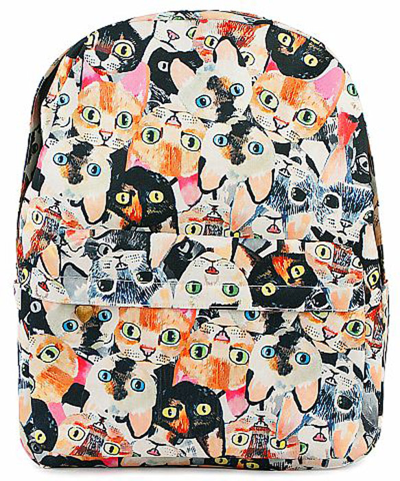 Рюкзак женский Kawaii Factory Разноцветные коты, цвет: бежевый, черный. KW102-000317KW102-000317 Рюкзак женский Kawaii Factory Разноцветные коты, цвет: бежевый, черный. KW102-000317KW102-0003171 основное отделение, 3 внутренних кармана, 1 внешний карман, 2 боковых кармана