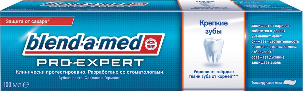 Зубная паста Blend-a-med ProExpert Крепкие зубы Тонизирующая мята 100млBM-81561918 Зубная паста Blend-a-med ProExpert Крепкие зубы Тонизирующая мята 100млBM-81561918Blend-a-med Pro-Expert Крепкие зубы укрепляет твердые ткани зуба от корней, делая их в 3 раза более крепкими. Эта зубная паста обеспечивает реминерализацию эмали — то есть восполняет нехватку минеральных веществ на поврежденных участках. Она образует на поверхности зубов особую защитную пленку, которая препятствует размножению бактерий и предохраняет от вредного воздействия пищевых кислот, гарантируя длительную защиту полости рта. Более крепкие и здоровые зубы с первого дня при последующем применении! Blend-a-med Pro-Expert - единственная на рынке зубная паста, которая объединяет в себе полезные свойства стабилизированного олова и полифосфатов: Стабилизированный фторид олова: - обеспечивает комплексную защиту против проблем полости рта, - препятствует...