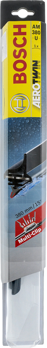 Щетка стеклоочистителя BOSCH Aerotwin AM380U, 380 мм, бескаркасная, 1 шт3397008576 Щетка стеклоочистителя BOSCH Aerotwin AM380U, 380 мм, бескаркасная, 1 шт3397008576Универсальная, Тип крепления - 2,4,8