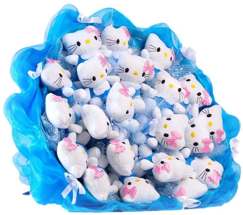 Букет из игрушек Toy Bouquet Котята, цвет: голубой, 21 игрушкаC004-21-51 Букет из игрушек Toy Bouquet Котята, цвет: голубой, 21 игрушкаC004-21-51Прекрасный букет из 21 плюшевой Кити, упакован в мягкую струящуюся органзу голубого цвета с добавлением флористической сетки, декорирован маленькими атласными бантиками по краю букета и перевязан широкой атласной лентой с добавлением серебристой парчовой тесьмы Мягкие игрушки, оформленные в букет – приятный подарок для любимой, для мамы, подруги или для ребенка. Оригинальные букеты торговой марки TOY BOUQUET из мягких игрушек прекрасно подойдут для многих праздников: День Святого Валентина, 8 марта, день рождения, выпускной, а также на другие памятные даты или годовщины.