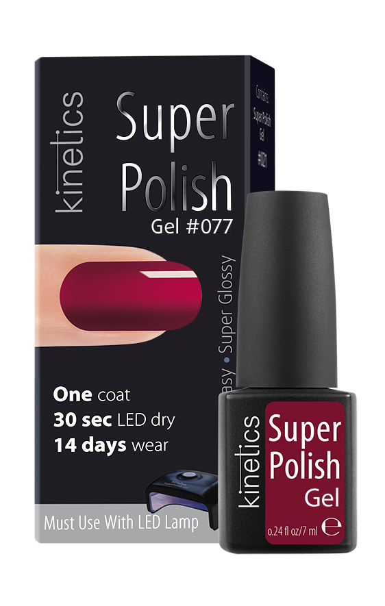 Kinetics Однофазный гель-лак Super Polish, 7 мл, тон 077KGSP077 Kinetics Однофазный гель-лак Super Polish, 7 мл, тон 077KGSP077Однофазный гель-лак работает быстрее, чем любой лак или гель-лак. Вся процедура нанесения с сушкой - около 10 мин. Не требует базового и верхнего покрытия. Наносится как обычный лак для ногтей - в один простой шаг. Полимеризуется 30 секунд в LED-лампе или 2 минуты в UV-лампе. Ногти выглядят натурально и без лишнего объема. Экономит время и бюджет. Достаточно 10 минут для создания маникюра с Super Polish стойкостью до 14 дней! Идеальное снятие, не повреждает ногти.