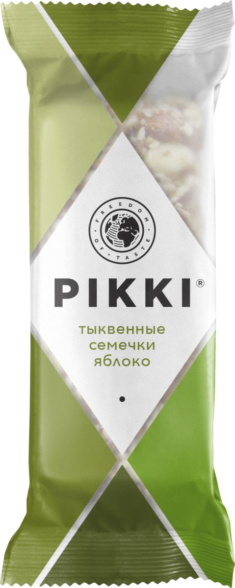 Pikki Тыквенные семечки-Яблоко батончик орехово-фруктовый, 35 гУТ040810401 Pikki Тыквенные семечки-Яблоко батончик орехово-фруктовый, 35 гУТ040810401Полезные снеки из орехов, злаков и сухофруктов для быстрого перекуса.