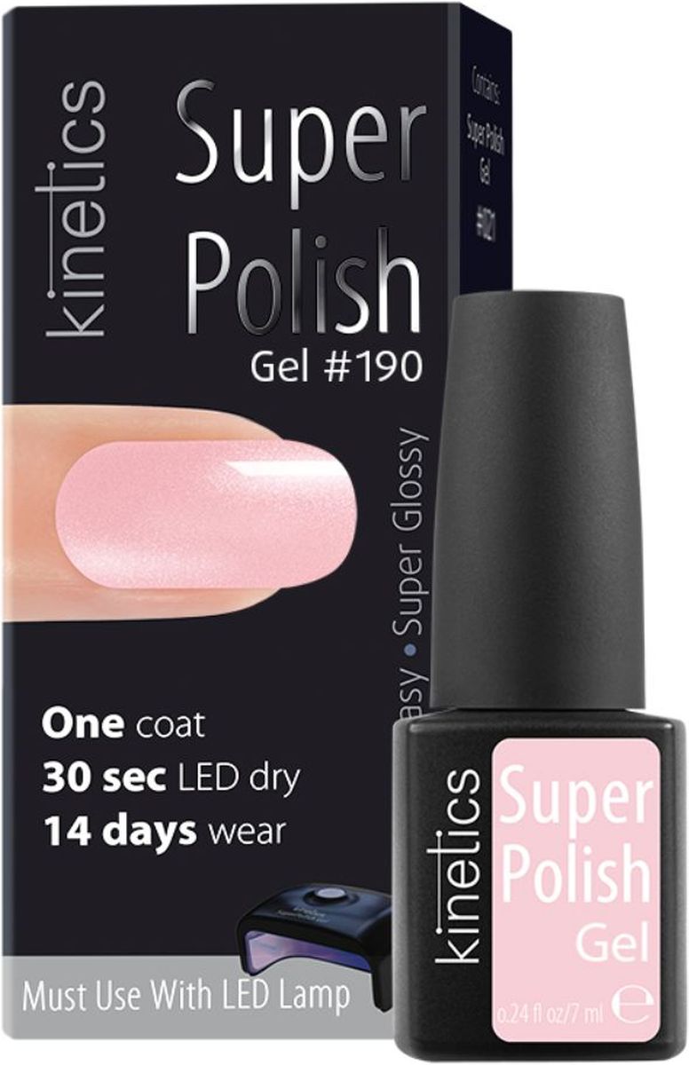 Kinetics Однофазный гель-лак Super Polish, 7 мл, тон 190перфорационные unisex Kinetics Однофазный гель-лак Super Polish, 7 мл, тон 190перфорационные unisexОднофазный гель-лак работает быстрее, чем любой лак или гель-лак. Вся процедура нанесения с сушкой - около 10 мин. Не требует базового и верхнего покрытия. Наносится как обычный лак для ногтей - в один простой шаг. Полимеризуется 30 секунд в LED-лампе или 2 минуты в UV-лампе. Ногти выглядят натурально и без лишнего объема. Экономит время и бюджет. Достаточно 10 минут для создания маникюра с Super Polish стойкостью до 14 дней! Идеальное снятие, не повреждает ногти.