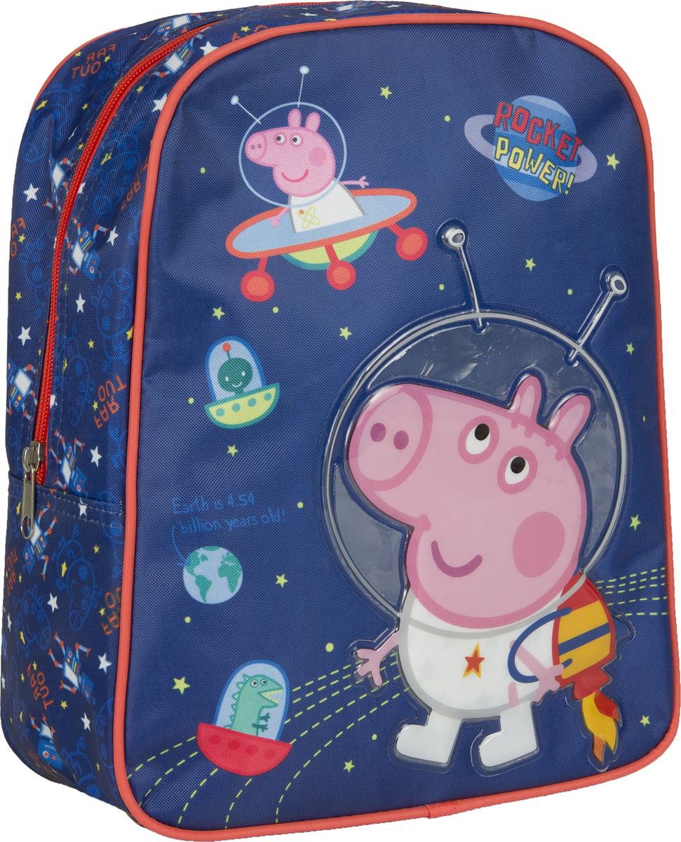 Peppa Pig Рюкзак дошкольный Свинка Пеппа цвет синий оранжевый 32042VS16-SB-001 Peppa Pig Рюкзак дошкольный Свинка Пеппа цвет синий оранжевый 32042VS16-SB-001Очаровательный дошкольный рюкзачок Свинка Пеппа - это невероятно привлекательный аксессуар для вашего ребенка.Рюкзачок Свинка Пеппа имеет стильный дизайн, компактный размер и легкий вес, а в его вместительном внутреннем отделении на молнии легко поместятся все необходимые вещи, в том числе предметы формата А4. Поэтому он оптимально подойдет вашему ребенку для прогулок, занятий в кружке или спортивной секции. Мягкие регулируемые лямки шириной 6 см берегут плечи от натирания, а светоотражающие элементы, размещенные на них, повышают безопасность ребенка, делая его заметнее на дороге в темное время суток. Удобная ручка помогает носить аксессуар в руке или размещать на вешалке. Износостойкий материал с водонепроницаемой основой и подкладка обеспечивают изделию длительный срок службы и помогают держать вещи сухими в дождливую погоду. Рюкзачок декорирован объемной, блестящей аппликацией PVC и ярким принтом (сублимированной печатью), устойчивым к истиранию и выгоранию на солнце.Порадуйте свою малышку таким замечательным подарком!