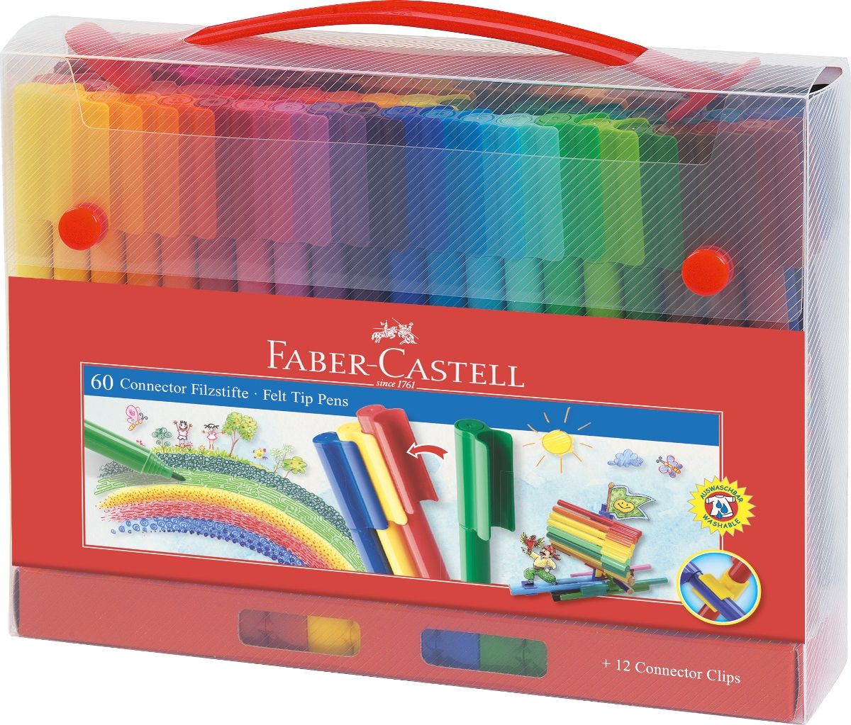 Faber-Castell Набор фломастеров Connector 60 цветов72523WD Faber-Castell Набор фломастеров Connector 60 цветов72523WD набор в пластиковом пенале содержит 60фломастеров Connector, 12 клипов для соединения