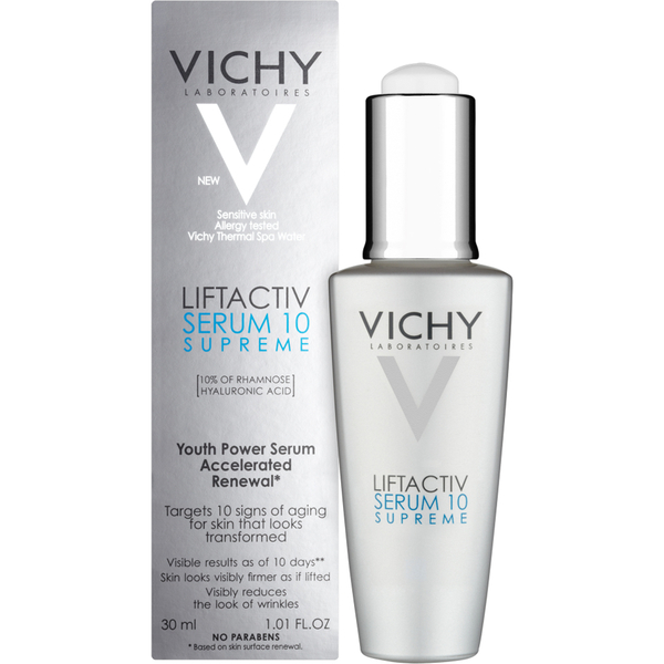 VICHY Liftactiv Supreme Сыворотка 10, 30 мл72523WD VICHY Liftactiv Supreme Сыворотка 10, 30 мл72523WDLiftactiv Supreme Сыворотка 10 оказывает глобальное действие против 10 признаков старения. Гиалуроновая кислота- это одна из основных составляющих молодости кожи. Лабаротории Виши объединяют два вида гиалуроновой кислоты для двойной эфективности против признаков старения кожи. На поверхности кожи высокомолекулярная кислота образует увлажняющую защитную пленку. В глубоких слоя эпидермиса фрагментированная гиалуроновая кислота ускоряет регенерацию кожи.Коррекция 10 признаков старения:Коррекция морщин, даже глубокихРазглаживание морщин в уголках глазПовышение упругости кожиУстранение тусклого цвета лицаВыравнивание тона кожиПовышение тонуса кожиКожа подтянутаЛицо выглядит отдохнувшимКожа заметно увлажненаВидимый результат через 10 днейМгновенно:Кожа более упругая и сияющаяЧерез 3 месяца:Морщины сокращены на 43%